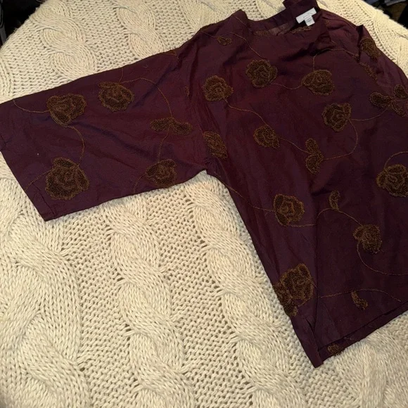 J. Jill Pure Jill Cotton Deep Purple Valley Florals Embroidered Blouse (L) - Picture 5 of 9